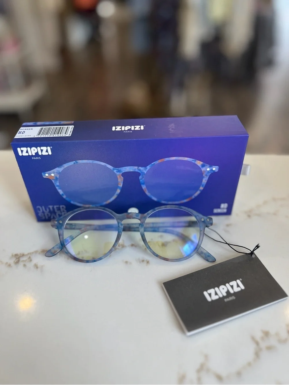 Round Marble-Pattern Women's Glasses in Blue